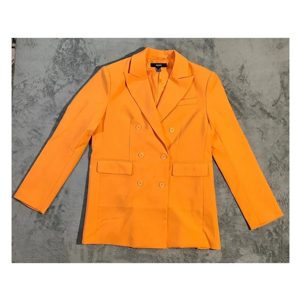 Forever 21 Women's Neon Orange Double Breasted Blazer‎ Size M